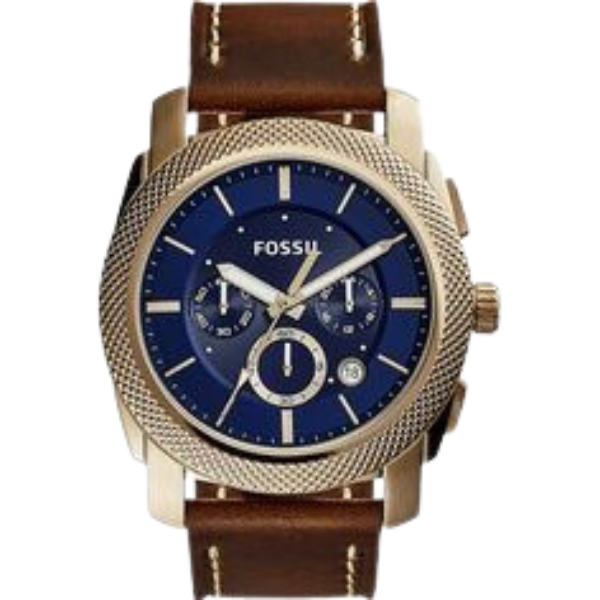Fossil Men's FS5159 Machine Chronograph Blue Dial Brown Leather Watch