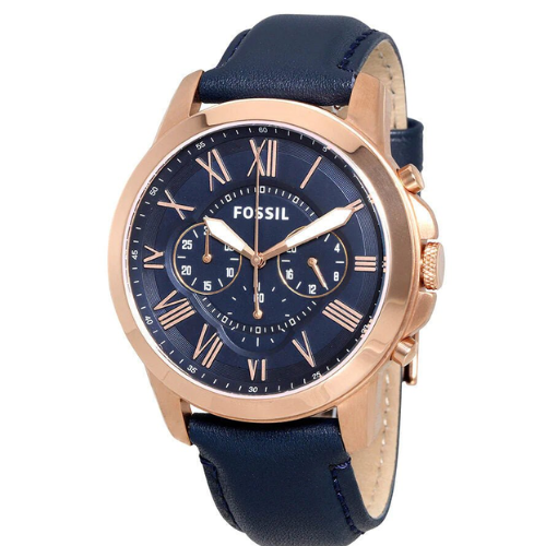 Fossil Mens Watch clock Grant FS4835 Rose Gold Dial Leather Blue