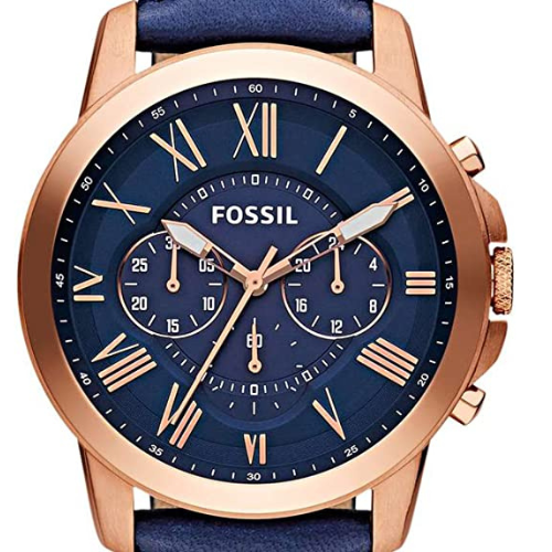 Fossil Mens Watch clock Grant FS4835 Rose Gold Dial Leather Blue
