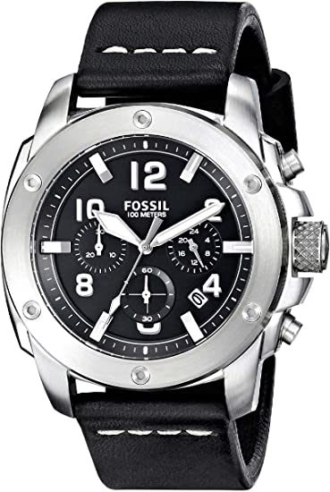 Fossil Modern Machine For Men - Analog Leather Band Watch - Fs4928, Black Band